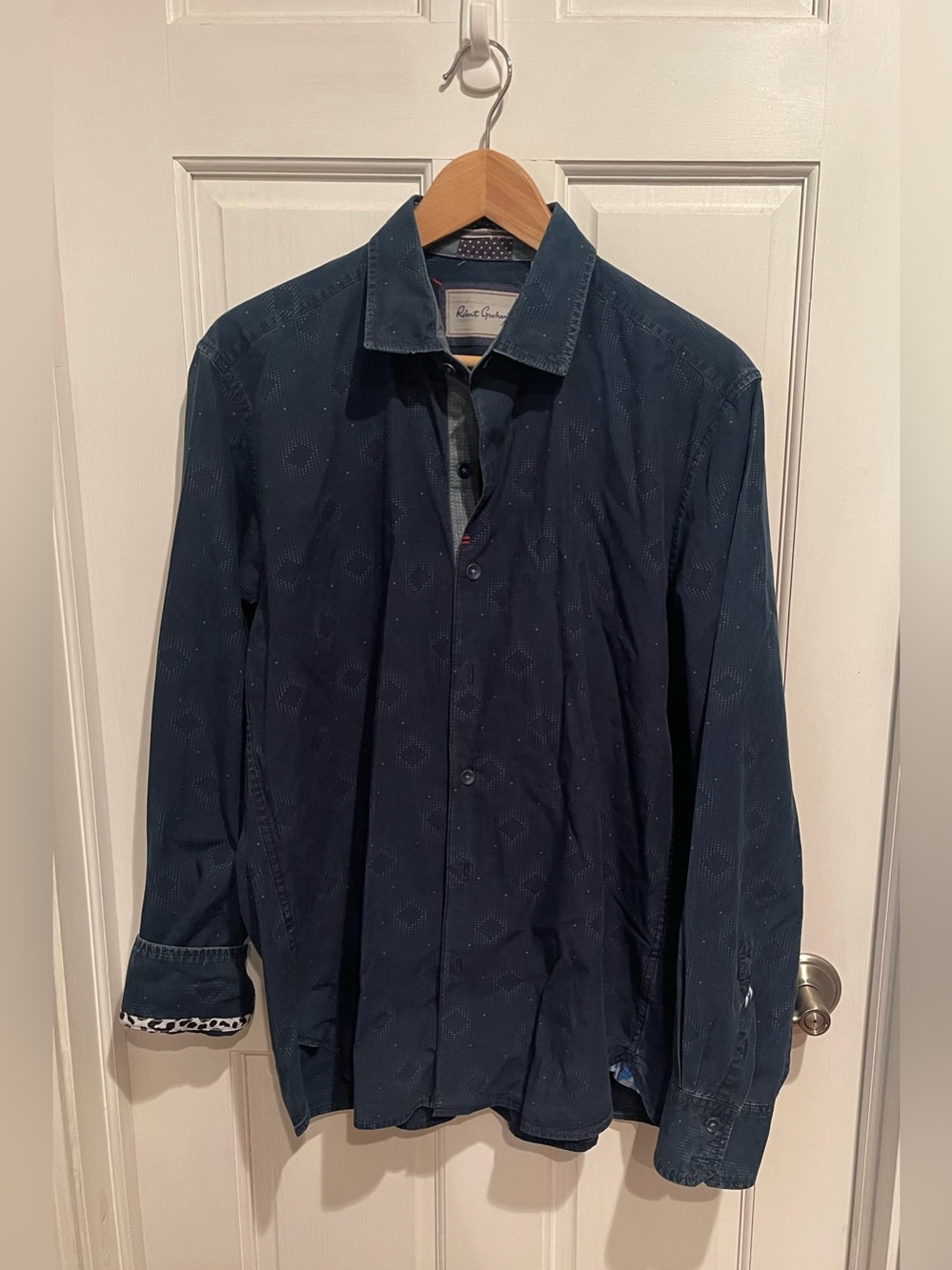Robert Graham Navy and White Dotted Dress Shirt L
